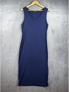 Lucky Brand Women's Navy Blue Sleeveless V-Neck Midi Tank Dress Size M